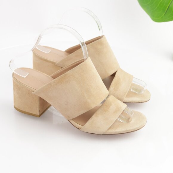 Vince Womens Benetta Mule Sandal Size 9 Nude Tan Suede Slide Chunky Block Heels - Picture 12 of 12